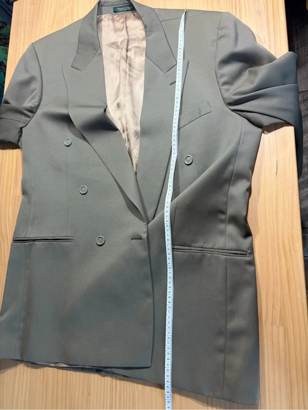 Double-Breasted Blazer in Olive Green W